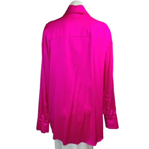 Retrofete Fuchsia Pink 100% Silk Satin Long Sleeve Button Up Blouse Shirt Top XS - Picture 4 of 7